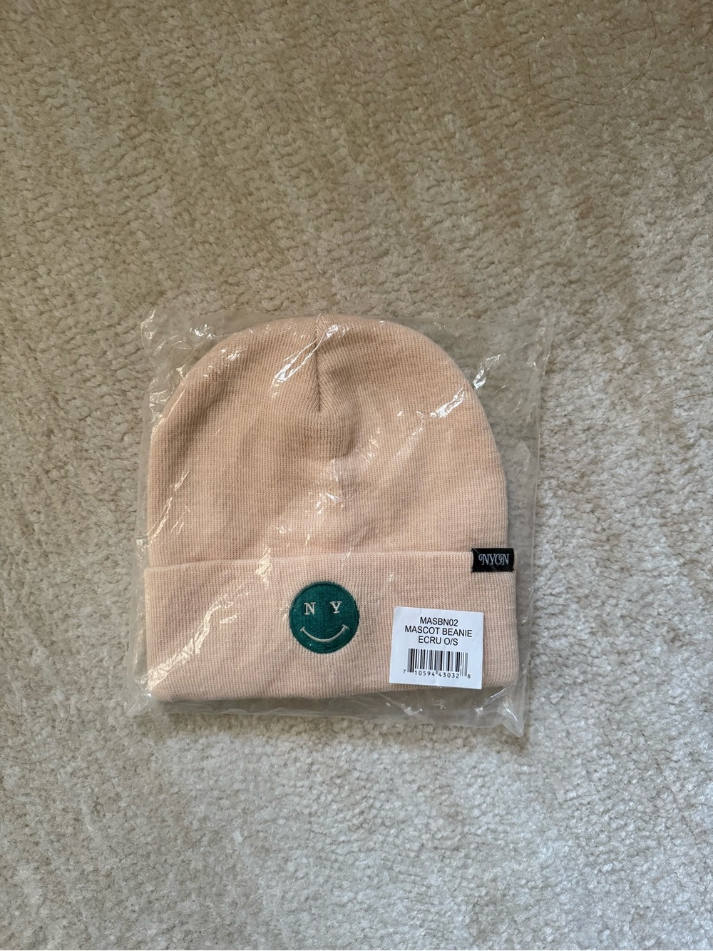 New York or Nowhere Mascot Ecru Knit Beanie